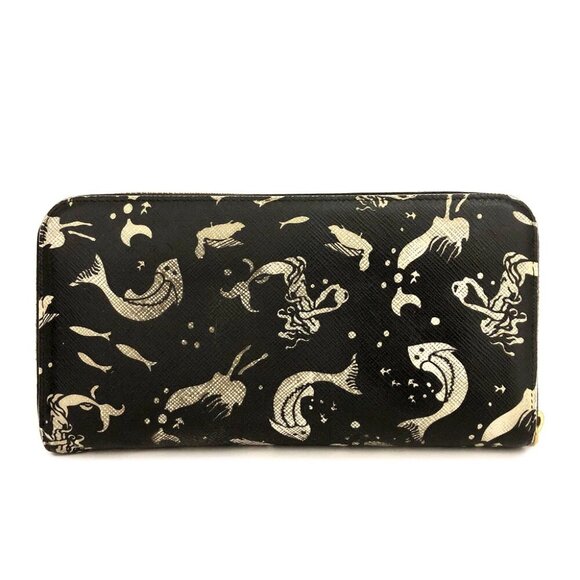 PRADA Logo Plate Mermaid Pattern Saffiano Leather Zippy Long Wallet/6BF0200 - Picture 4 of 8